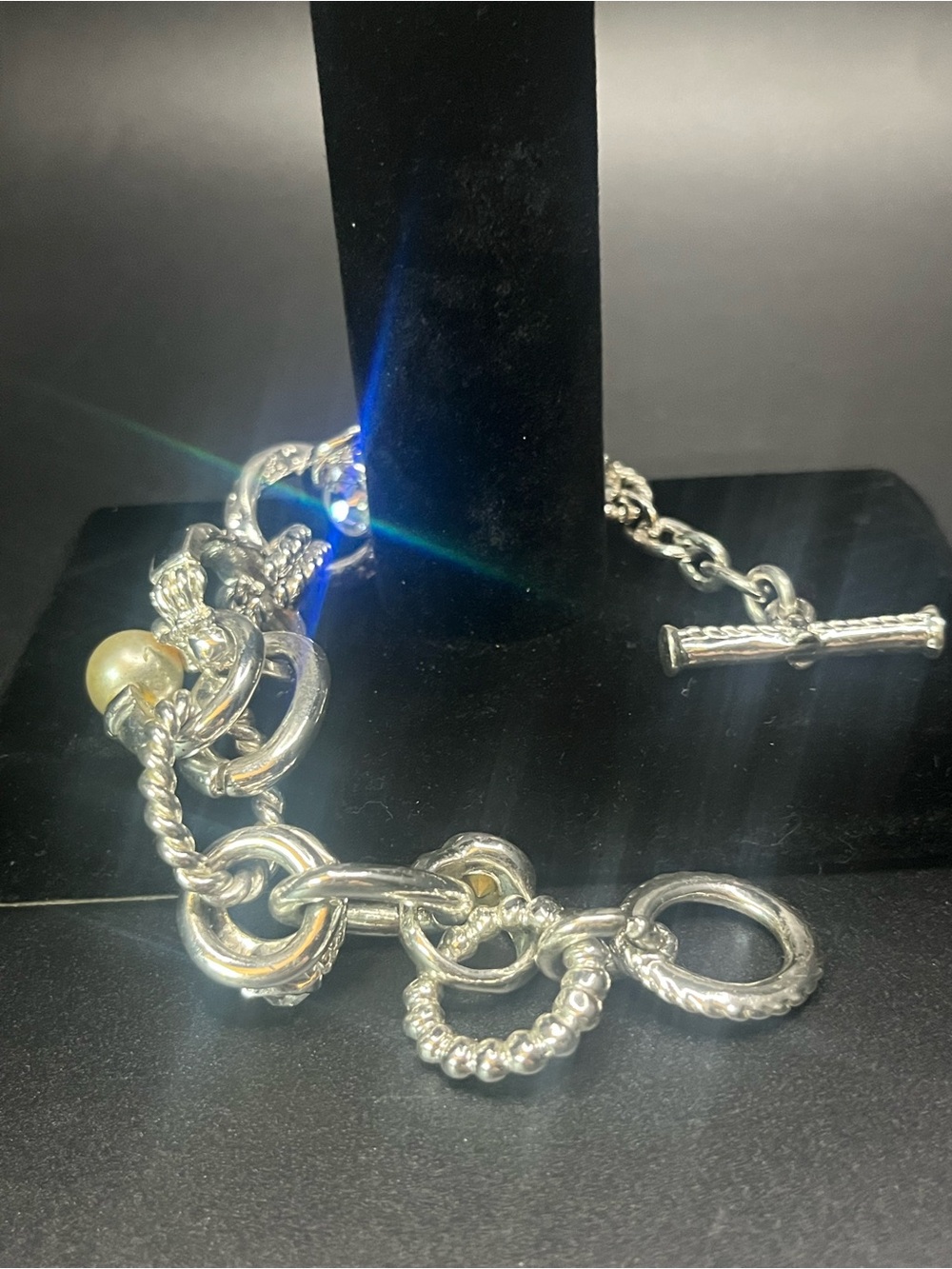 Luxury Avenue Parisian Rhodium Crystal Pearl Link Bracelet